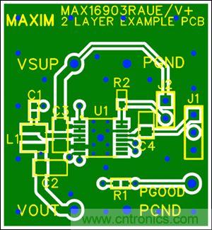 圖5：兩層板布線(頂層)，器件為TSSOP封裝