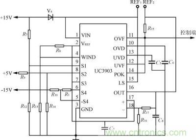 三路輸出模塊電源過、欠壓保護(hù)電路圖