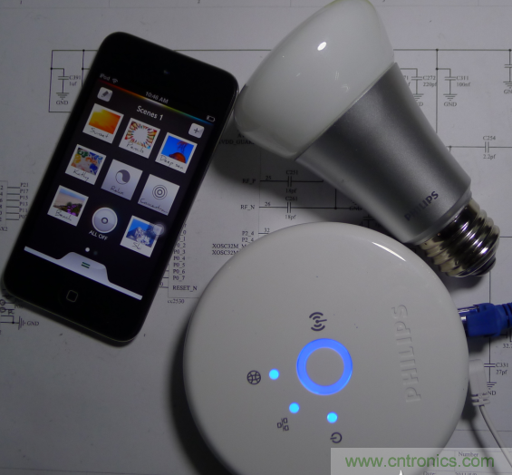 三個(gè)組合（控制盒、Hue 燈泡、iOS 的 APP）