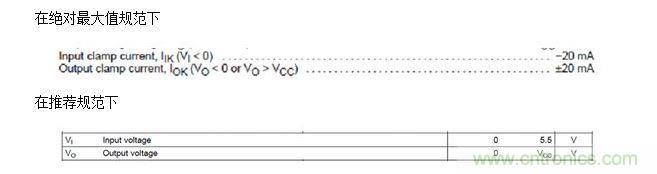  輸入端無 Vcc 鉗位，但輸出端有 Vcc 鉗位