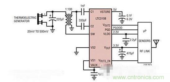 LTC3108 電源芯片優(yōu)化用于從熱電設(shè)備收集能量。