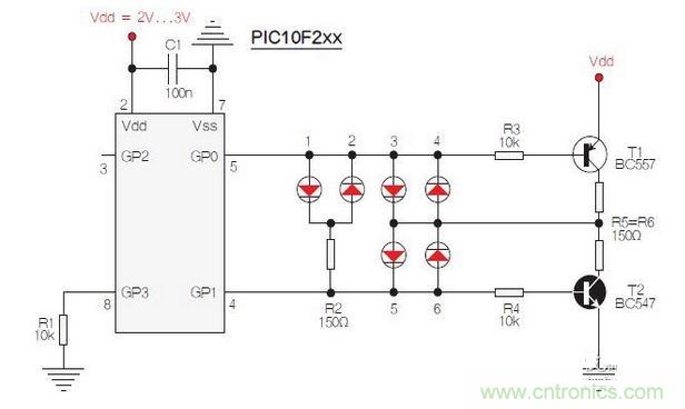 測試選擇PIC10F200，固件以兩個獨立、簡單的匯編程序源代碼的方式提供。