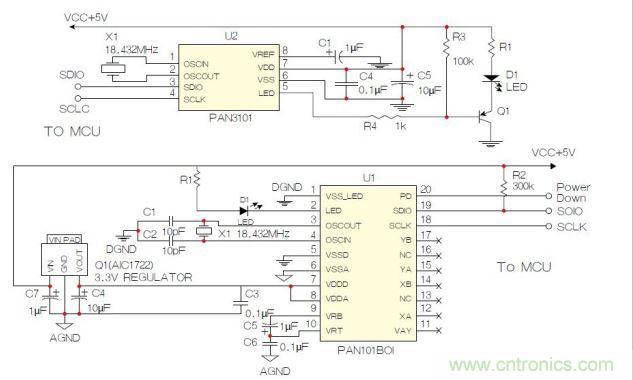 SPI接口的原理圖示例。