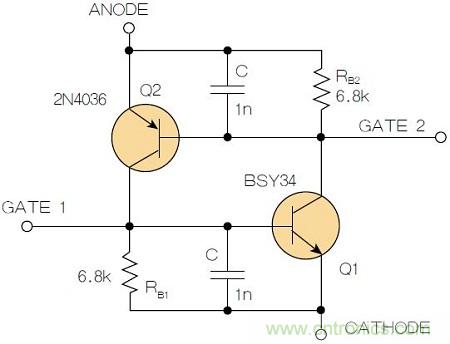 圖2：增加兩個電容值為1nF的SMD陶瓷電容器后，可以在&Delta;V達到10V的情況下防止導(dǎo)通。