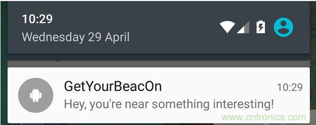 圖10 &ndash; 安卓系統(tǒng)通知，提示附近發(fā)現(xiàn)Beacon