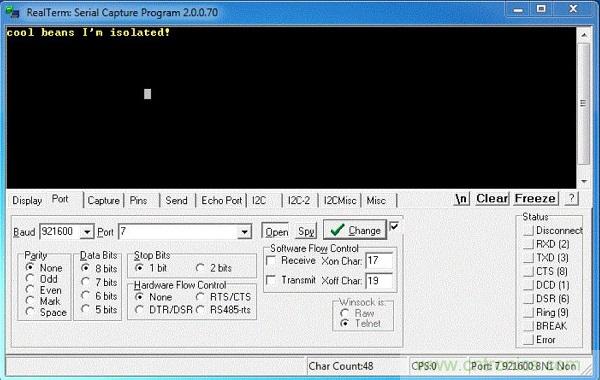 圖6：隔離型USB-to-UART轉(zhuǎn)換器的環(huán)回測(cè)試。