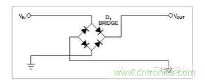 是一個(gè)橋式整流器，不論什么極性都可以正常工作，但是有兩個(gè)二極管導(dǎo)通，功耗是圖1的兩倍.