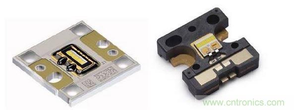 左圖為Osram汽車前大燈專用模組，右圖為Philips汽車前大燈專用模組。