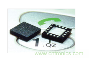  MEMS加速度計(jì)，封裝尺寸為4mm &times; 4mm &times; 1.45mm。