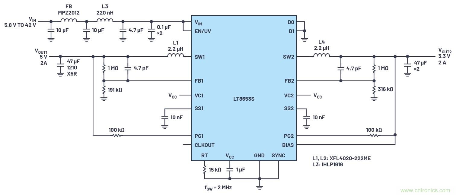 具有6.2 &micro;A靜態(tài)電流的雙通道、42 V、2 A、單片、同步降壓型Silent Switcher 2穩(wěn)壓器