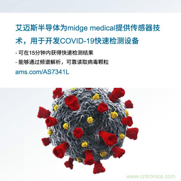 艾邁斯為midge medical提供傳感器技術(shù)，用于開發(fā)COVID-19快速檢測設(shè)備