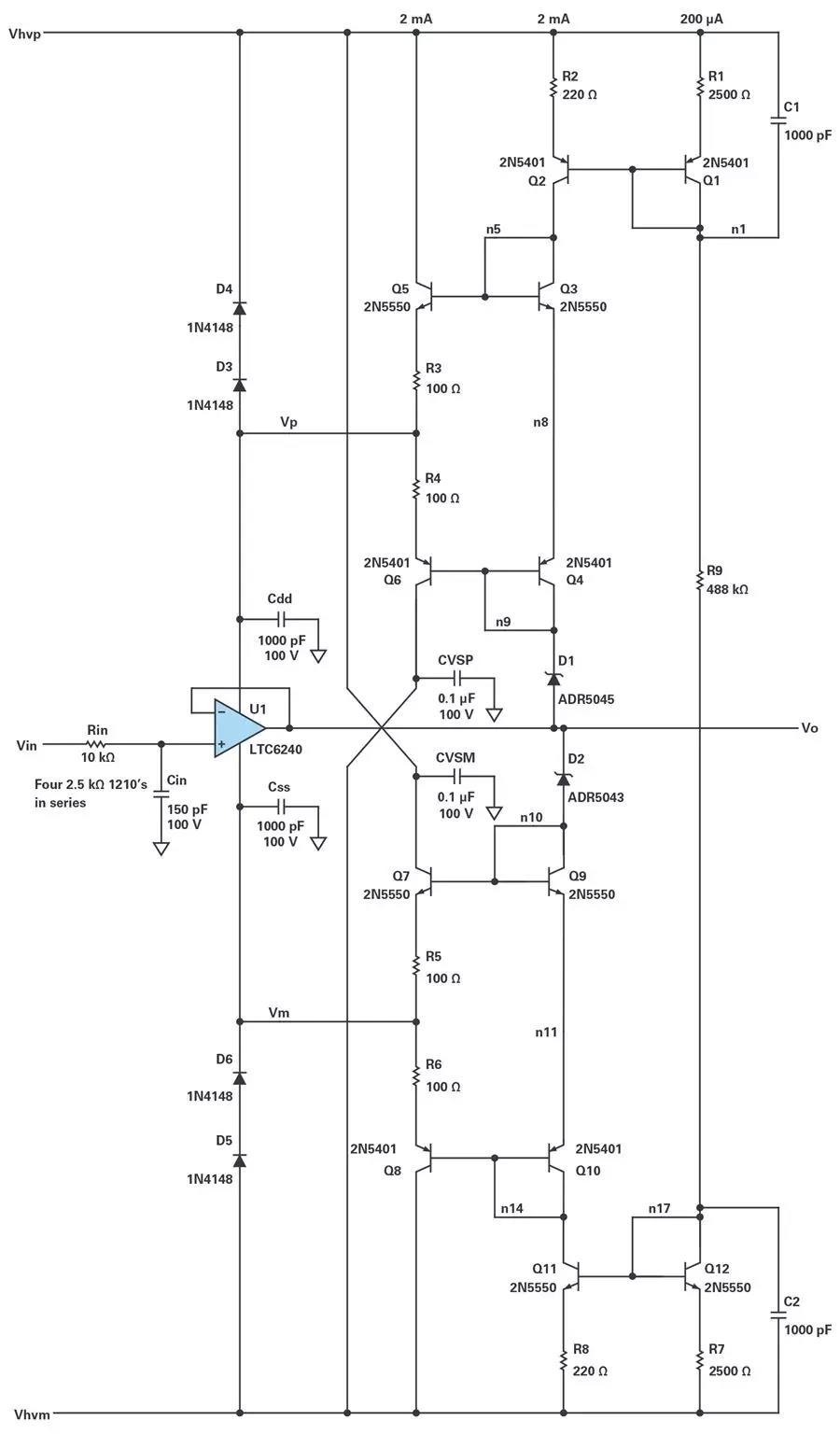 能否讓低壓放大器自舉來獲得高壓緩沖器？